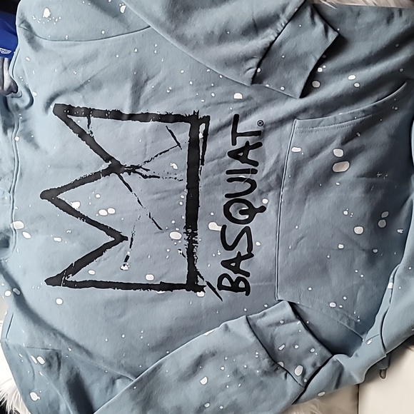 Jean Basquiat Blue Art Splat Urban Pullover Hoodie - Picture 1 of 5